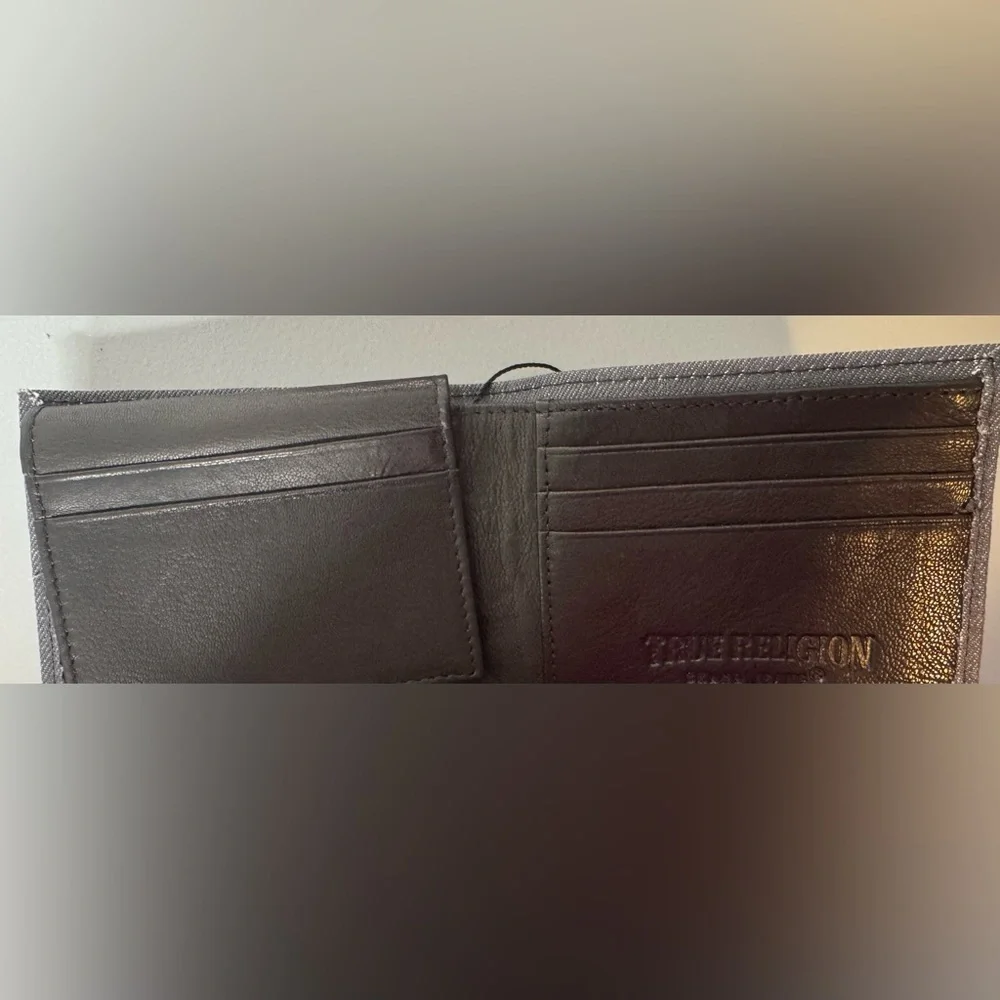 True Religion Reece horseshoes bifold wallet leather RFID Black and Red Wallet